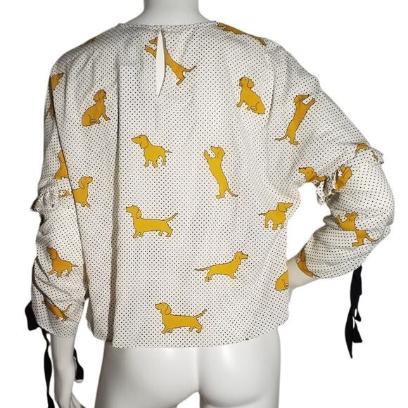 Zara Woman Dachshund Dog Print Polka Dot Top XS NWT - Picture 4 of 8